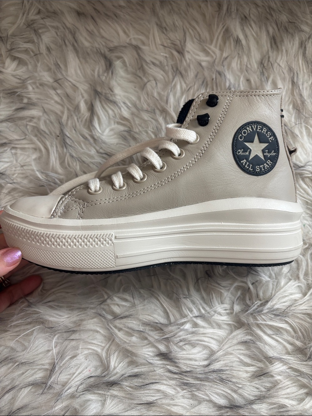NEW Leather Converse Women’s High Top Platform Sneakers - Picture 6 of 8